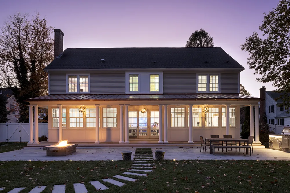 exterior porch at night