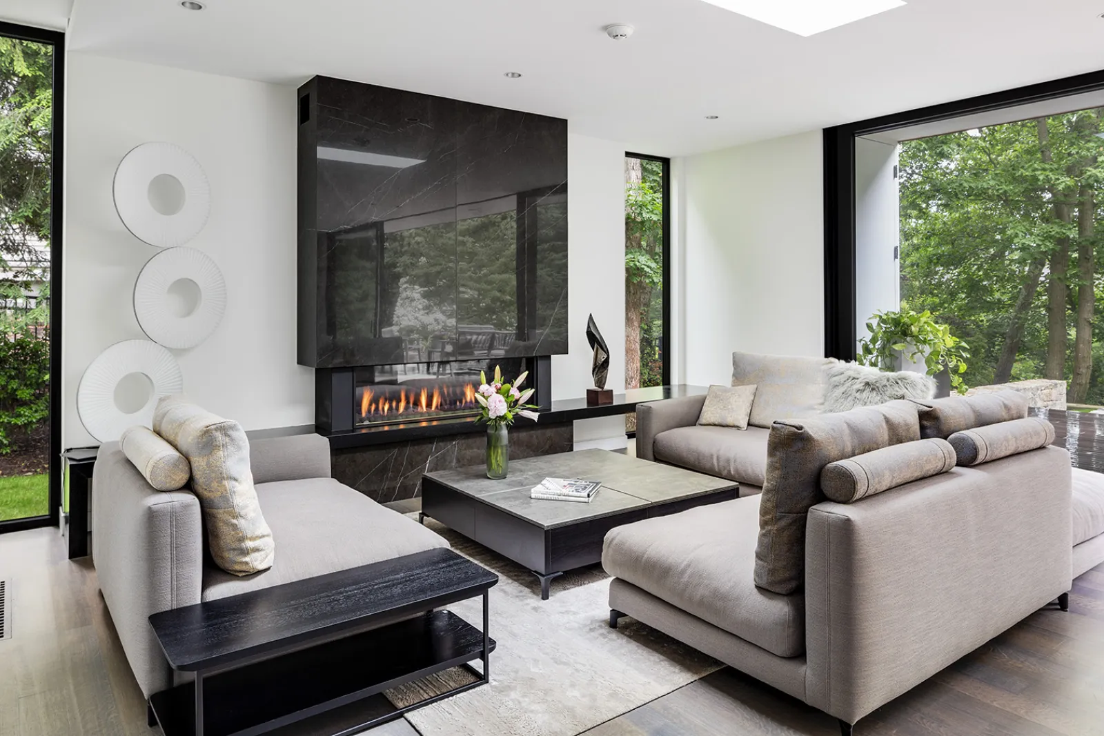 modern living room with fireplace
