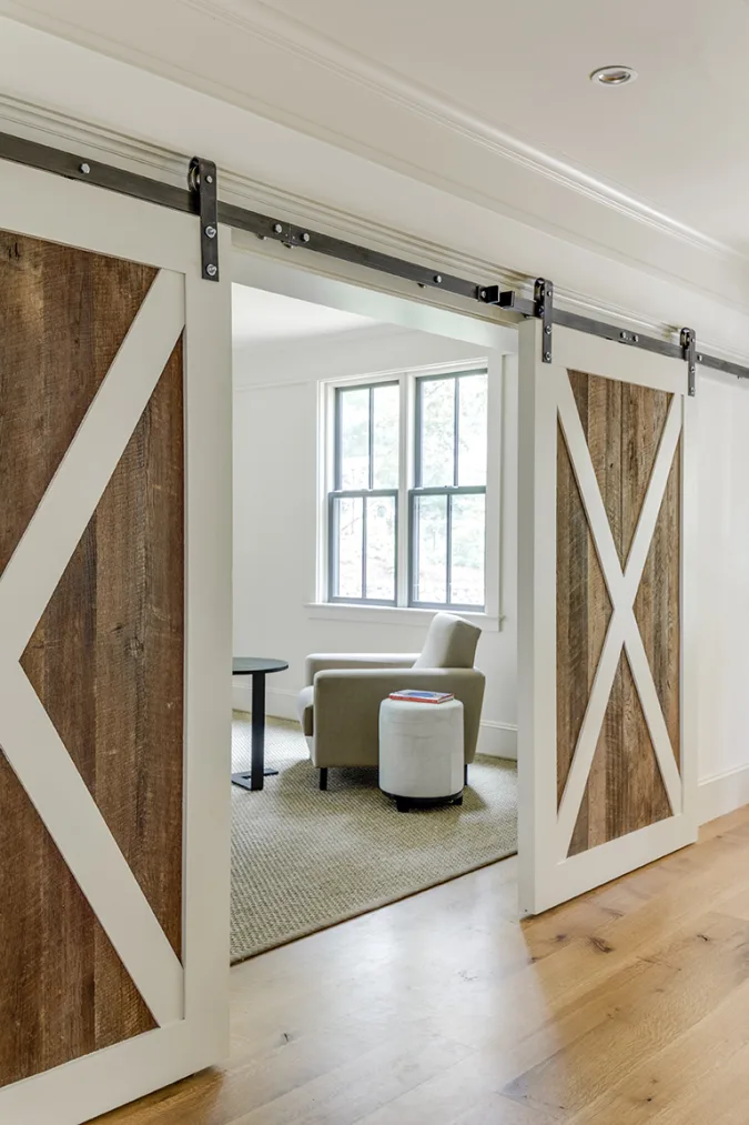 painted and natural wood barn doors