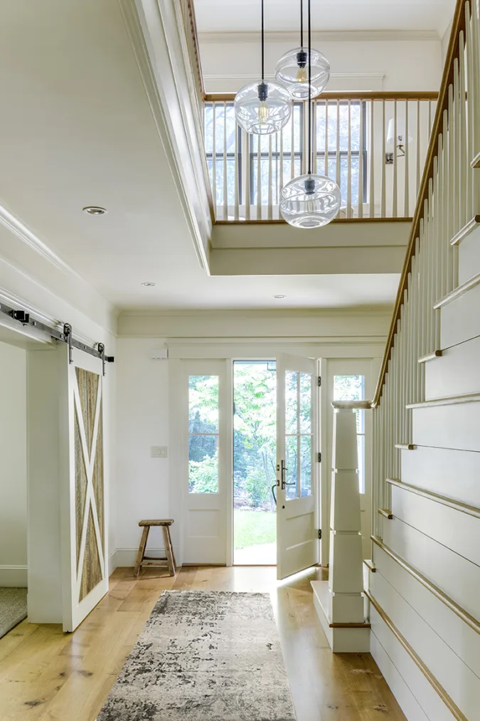 open double story wood stair