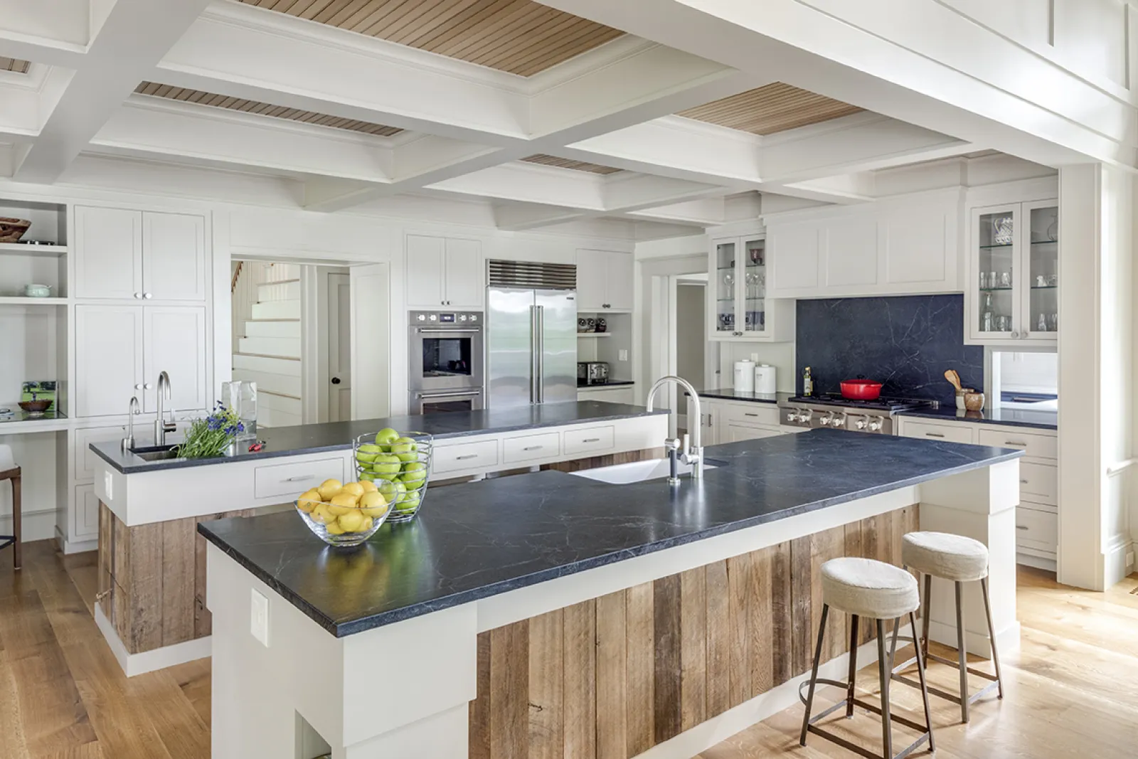 kitchen with rustic island 