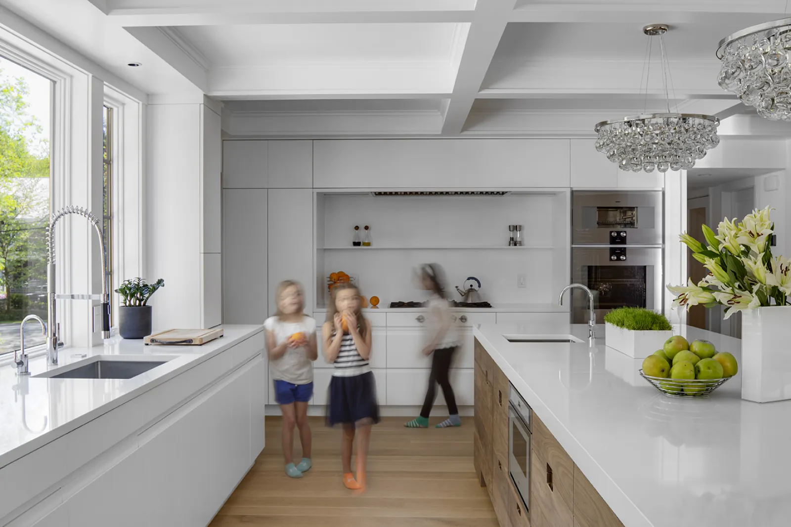 modern white kitchen with quartz counters