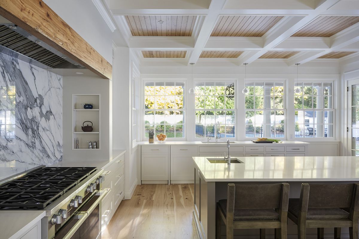 kitchen with views to the yard© Jacob Lilley Architects Wellesley, MA
